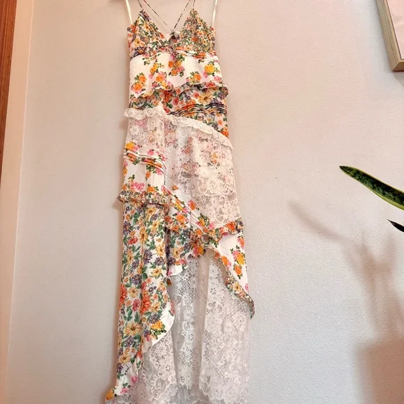 For Love And Lemons Floral The Rosalyn Maxi Marigold Green XL NEW